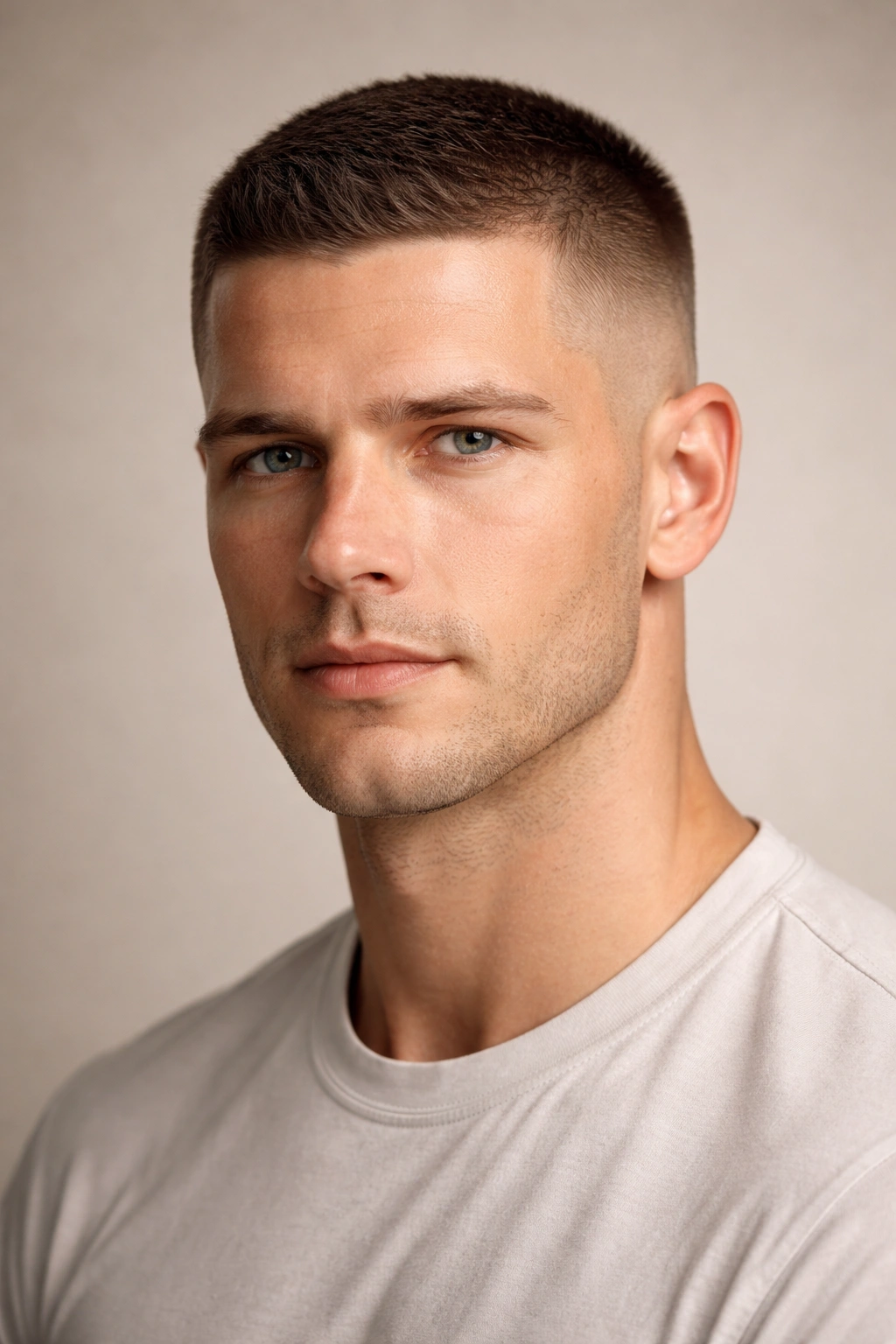 Full head portrait of a man with a crew cut