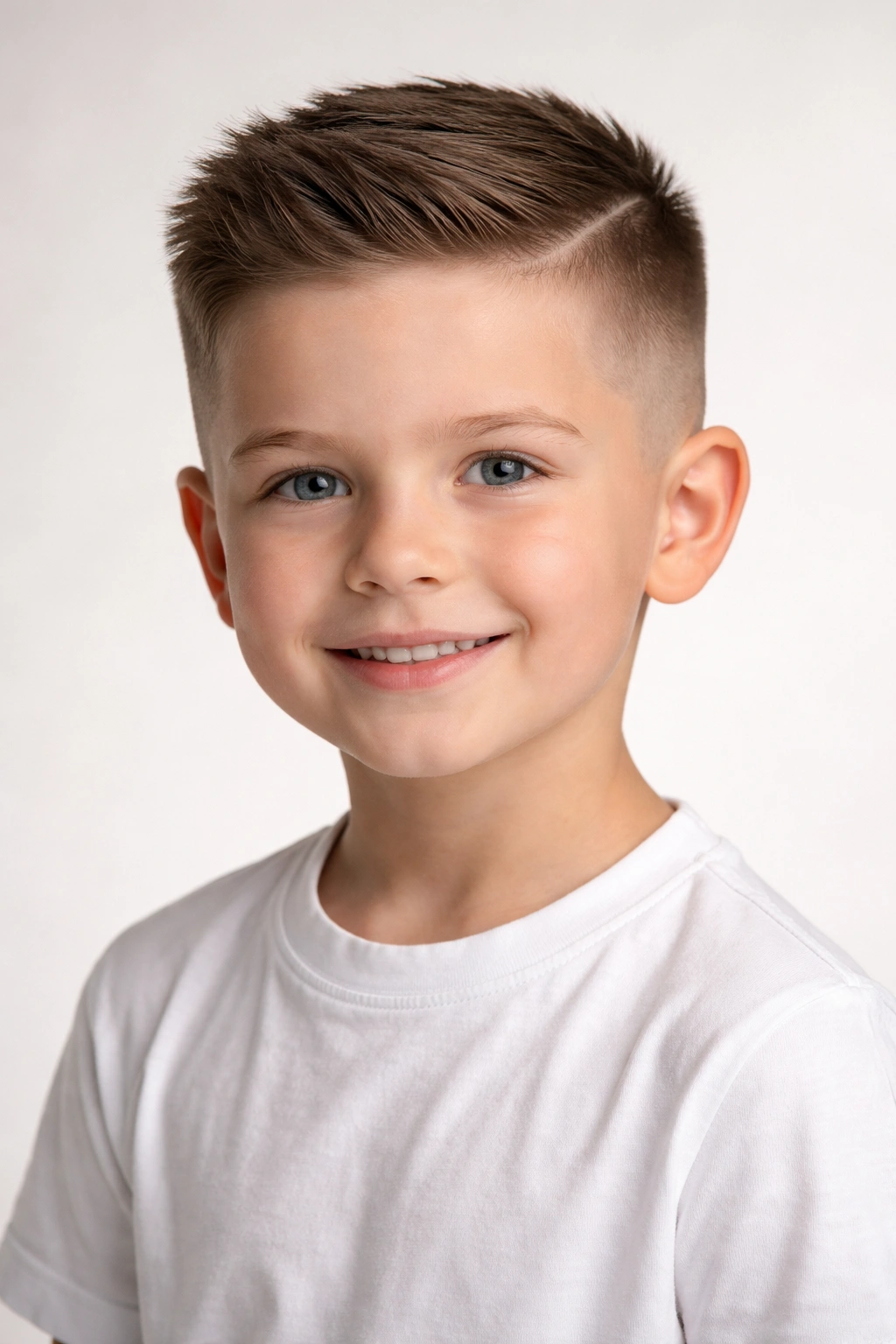 Boy with a crew cut, short sides and a slightly longer top
