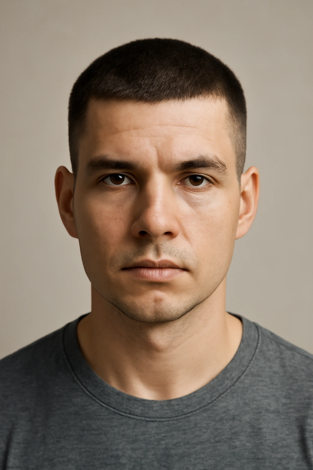 20 Men's Haircuts Matched to Face Shape and Hair Type 3 Close-up of male head with uniform crew cut in studio
