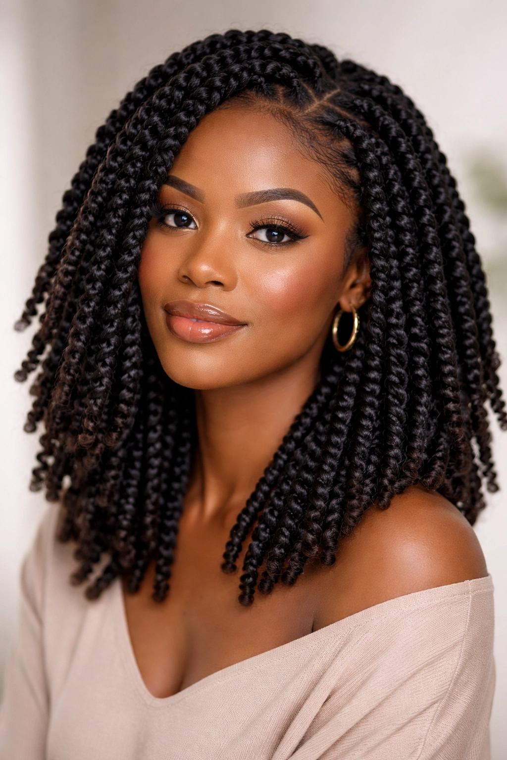 Full head of crochet twists with extensions showing uniform texture