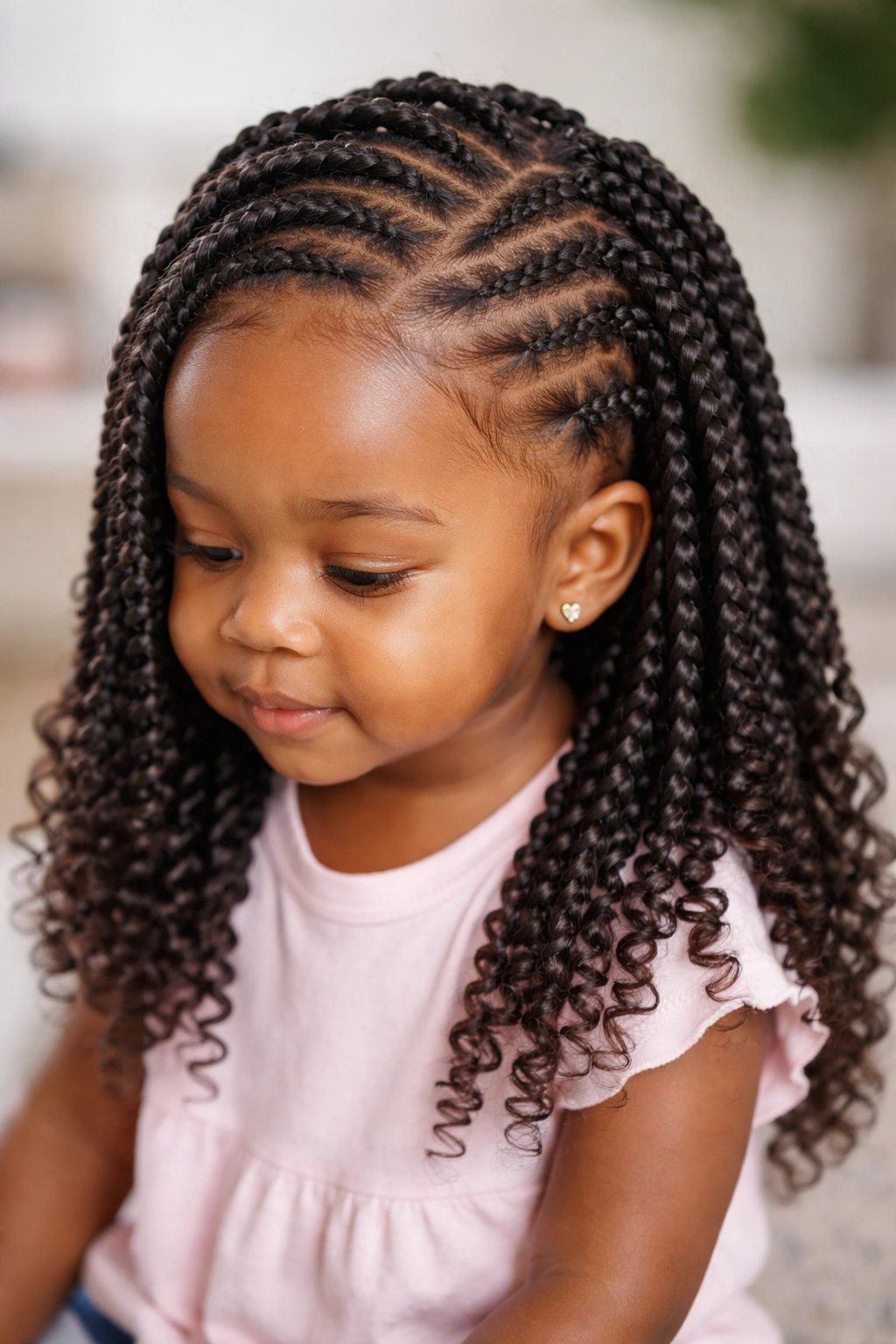 Crocheted braids on a Black toddler's head