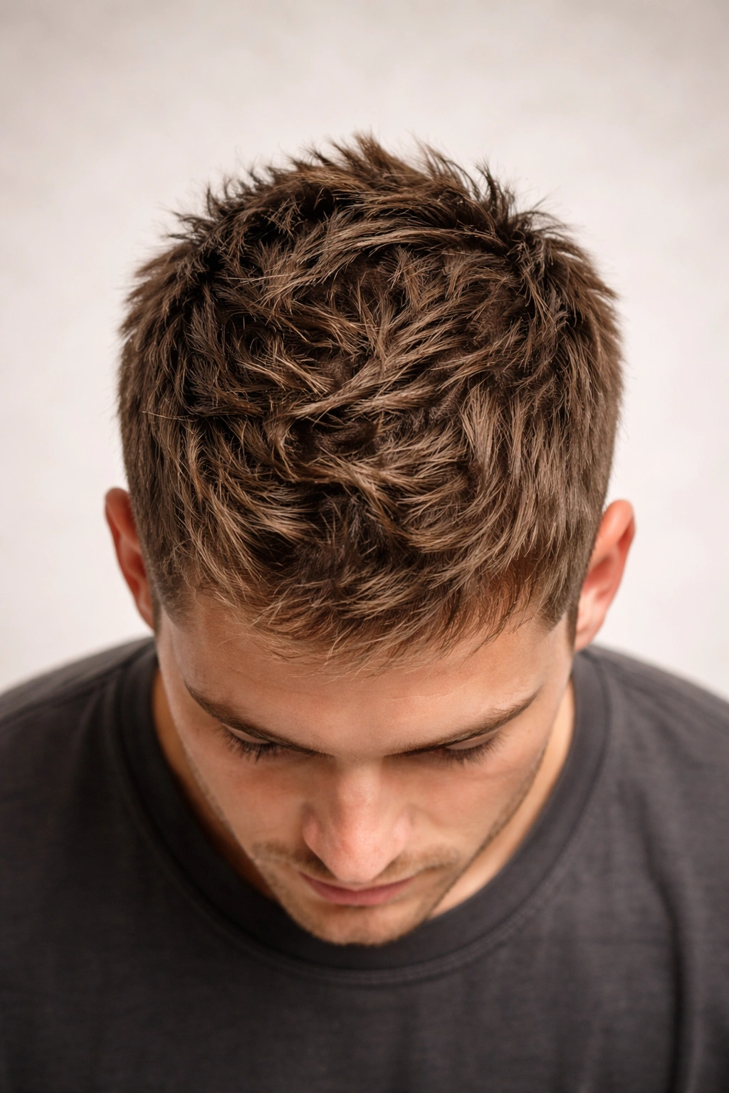 Top-down crop haircut with defined shape and textured ends
