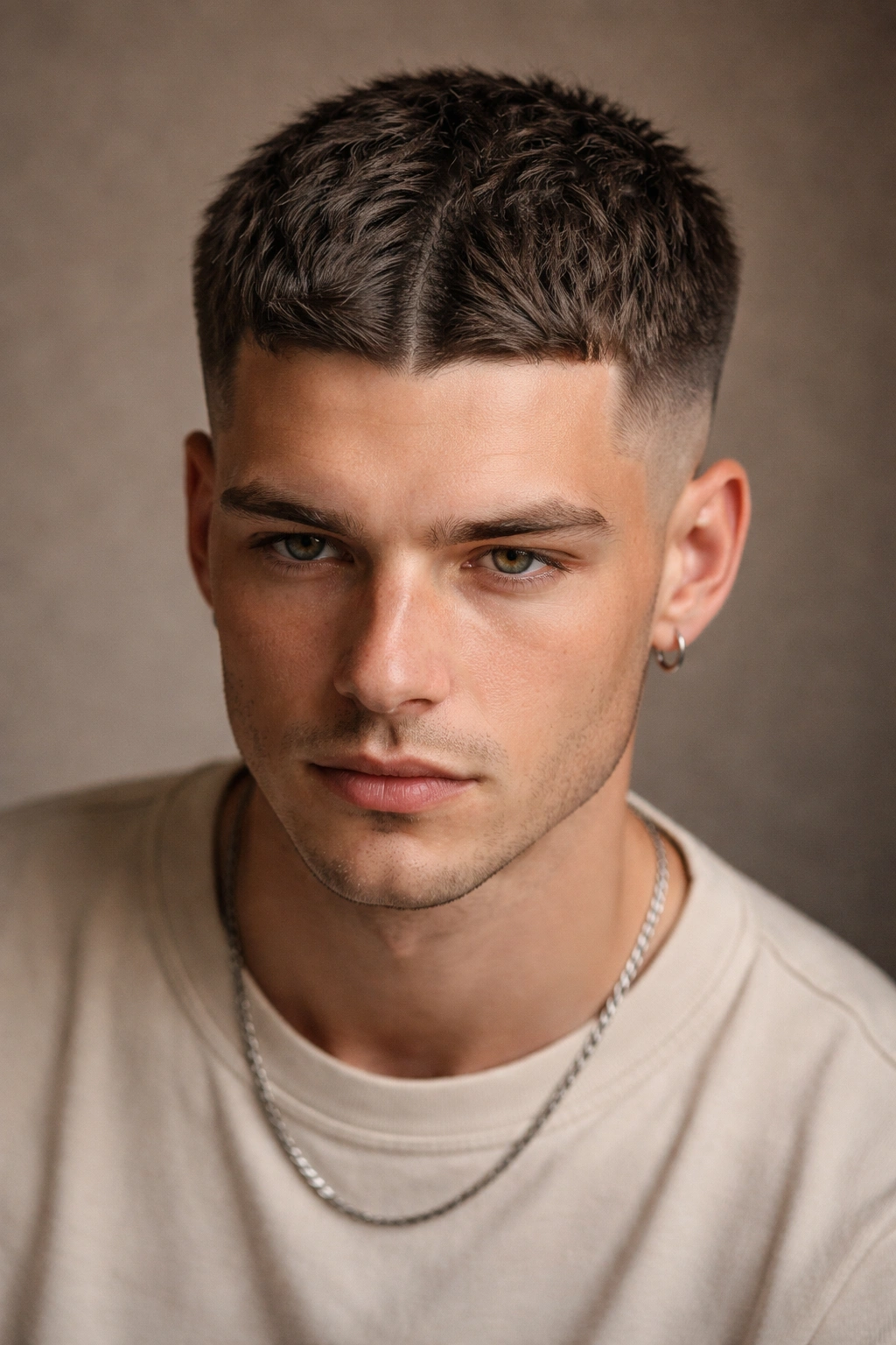 12 Middle Part Short Haircuts To Try At Your Next Cut 5 Close-up of cropped haircut with textured crown and center part