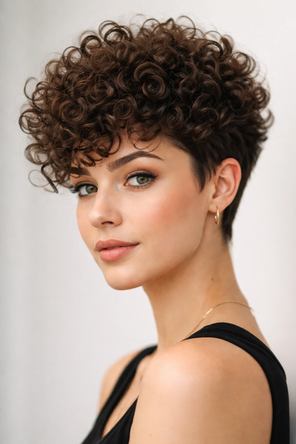 10 Curly Layered Short Cuts With Tons Of Bounce 8 Close-up of cropped curls with a voluminous crown and short sides.