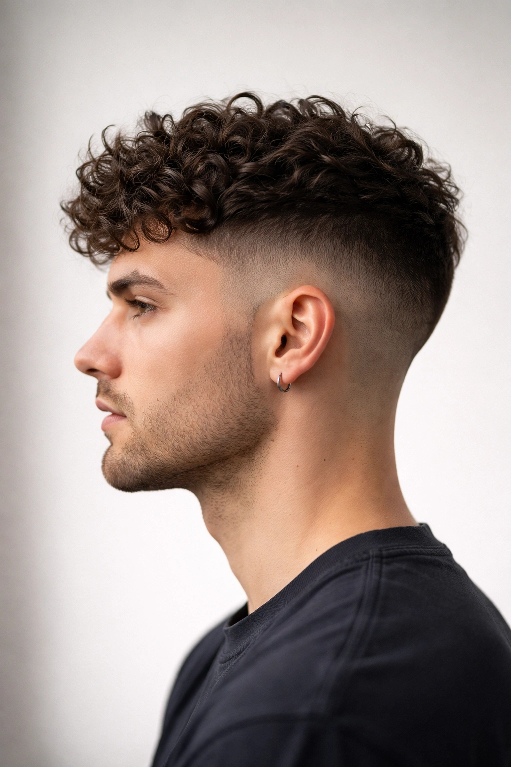 22 Curly Haircuts That Hold Their Shape All Day 14 Profile view of a cropped curly top with a disconnected undercut showing bold contrast