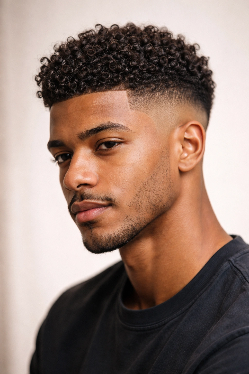 12 Short Haircuts For Type 3 Curly Hair To Try 4 Side profile of a cropped fade with textured curly top