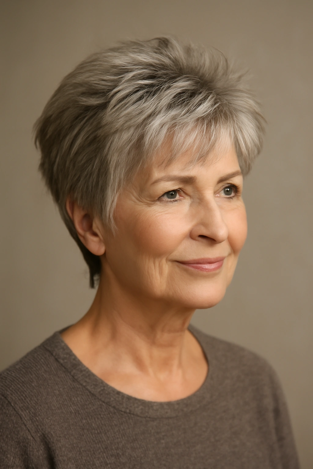 15 Youthful Hairstyles For Women Over 60 7 Close-up of an older woman with cropped layered hairstyle creating volume at the crown