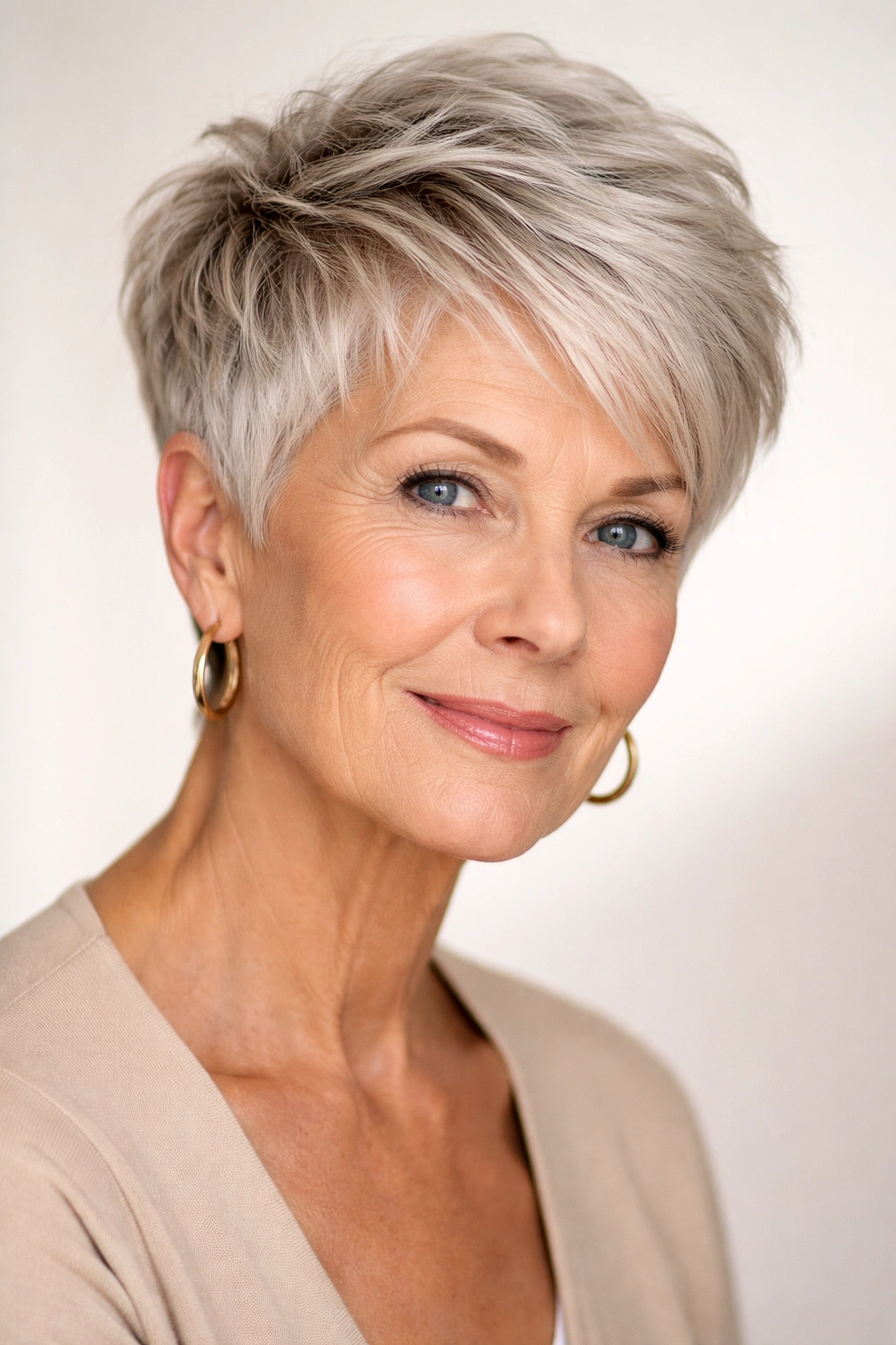Neat cropped pixie with longer top and short sides