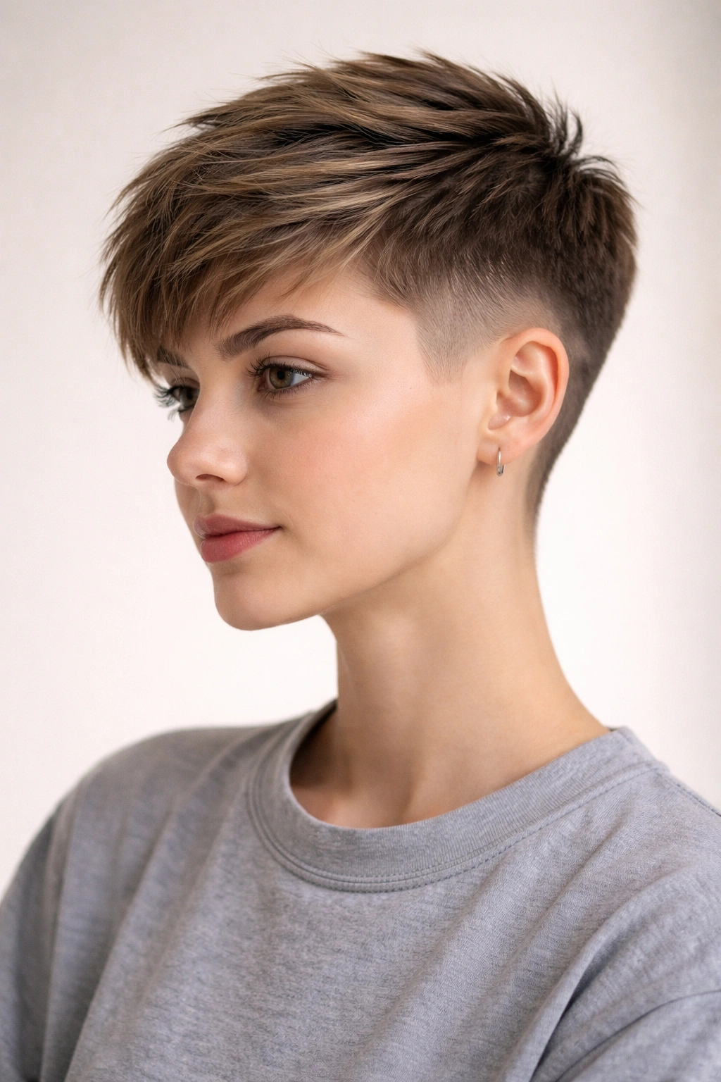 Cropped pixie undercut with short top and shaved sides