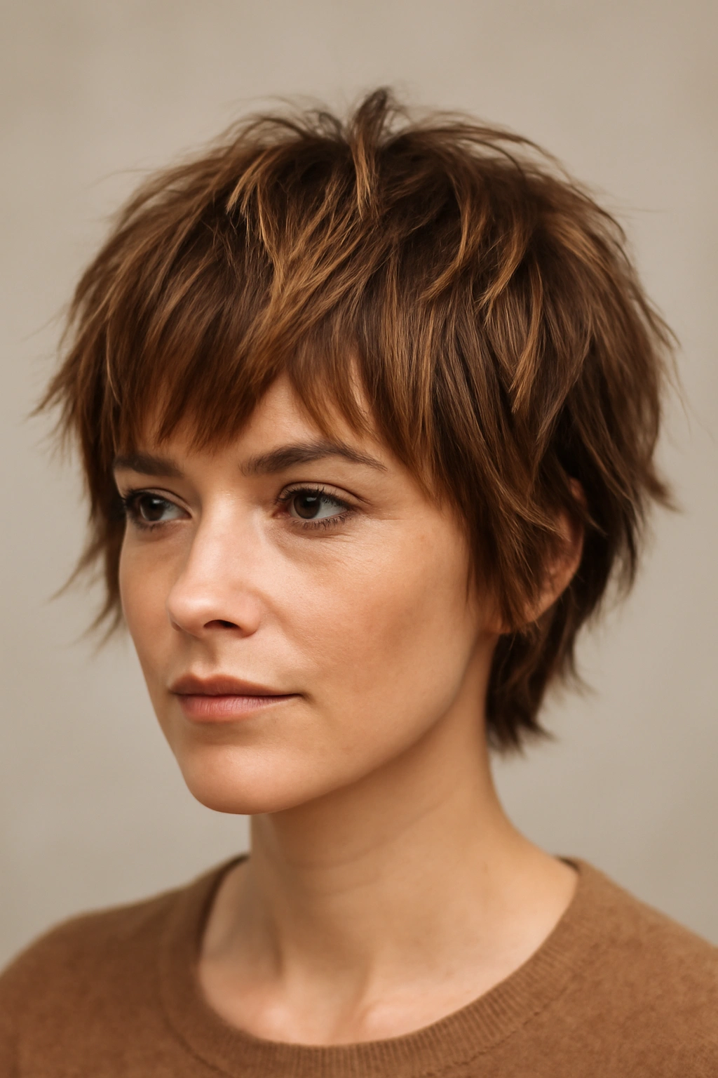 12 Short Haircuts With Highlights That Truly Stand Out 10 Cropped shag with sun-kissed highlights in warm tones