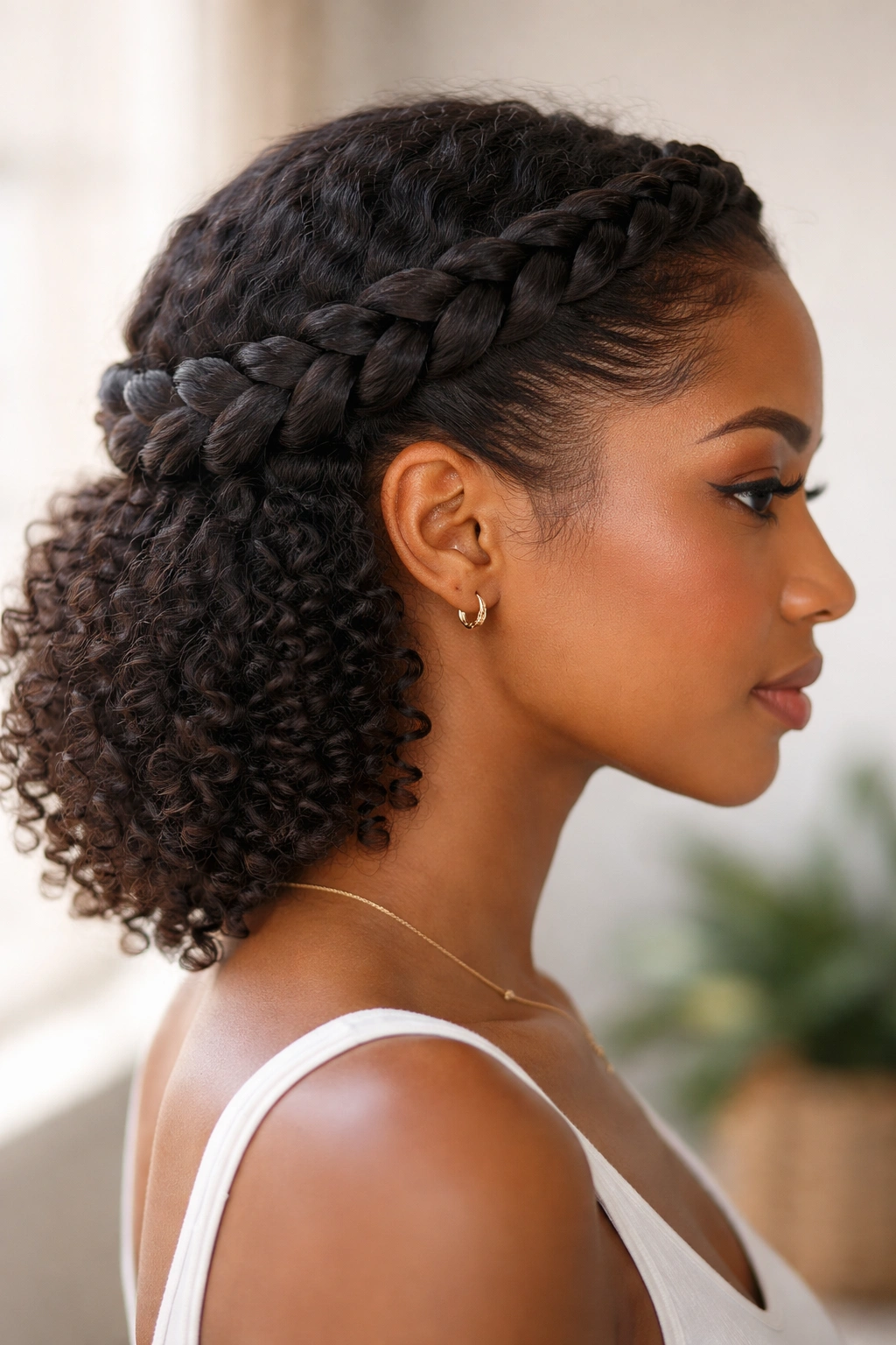 10 Hairstyles For Tight Curls At Every Length 10 Crown braid around head with curls at back