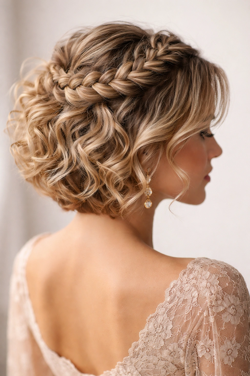 20 Short Curly Hairstyles Women Over 30 Love 10 Crown braid with loose curls forming a circular headband
