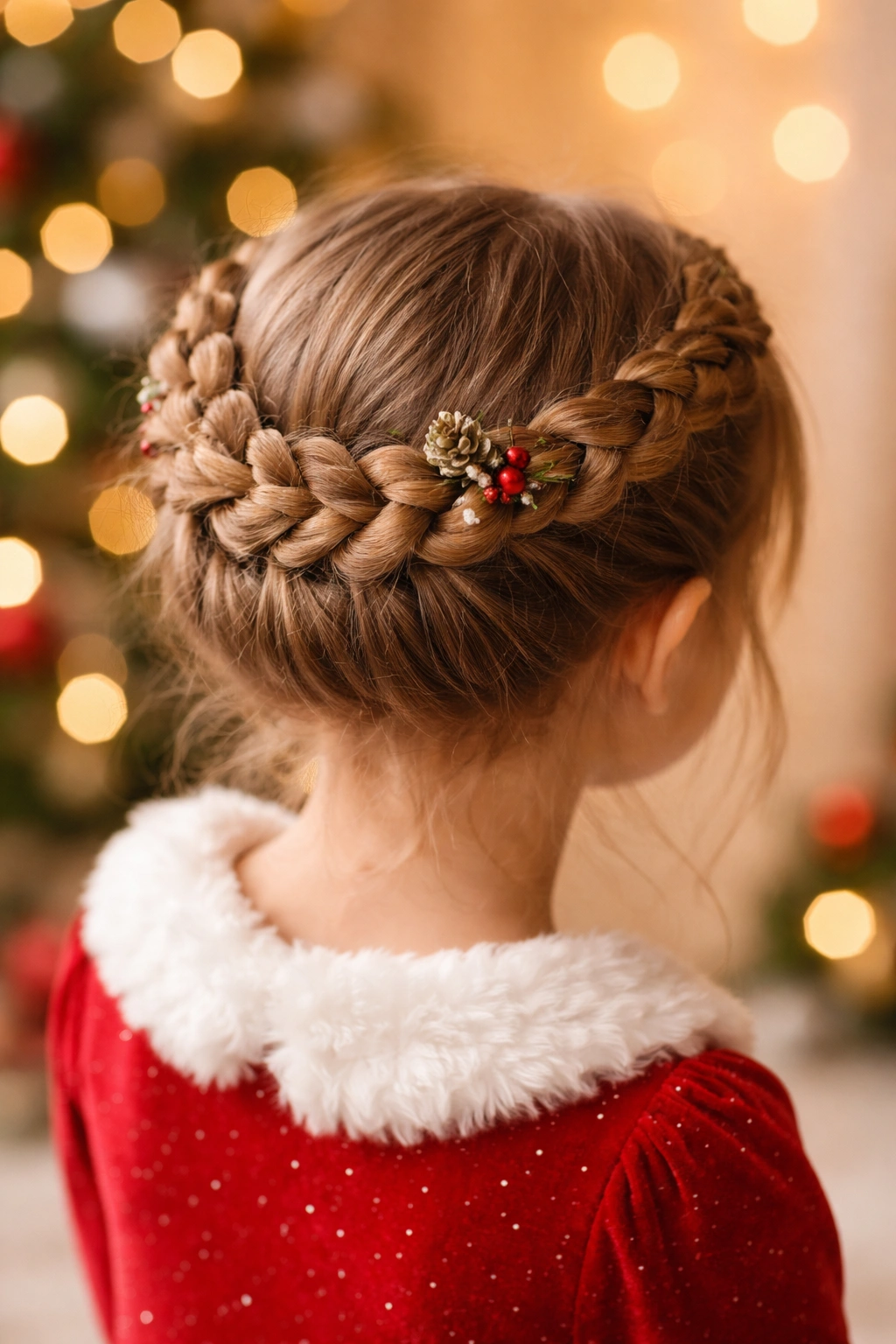 Crown braid hairstyle on child for festive school look