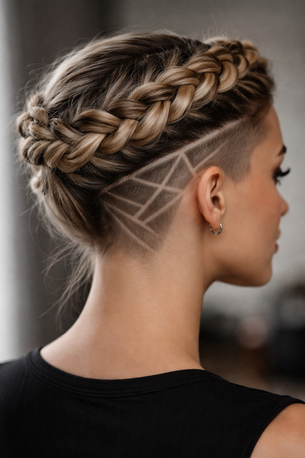 10 Braided Hairstyles With Shaved Sides For Women 3 Halo-like crown braid with a geometric undercut design