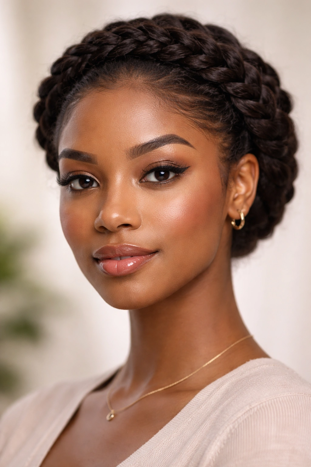 Crown braid wrapped around the head in a neat braid