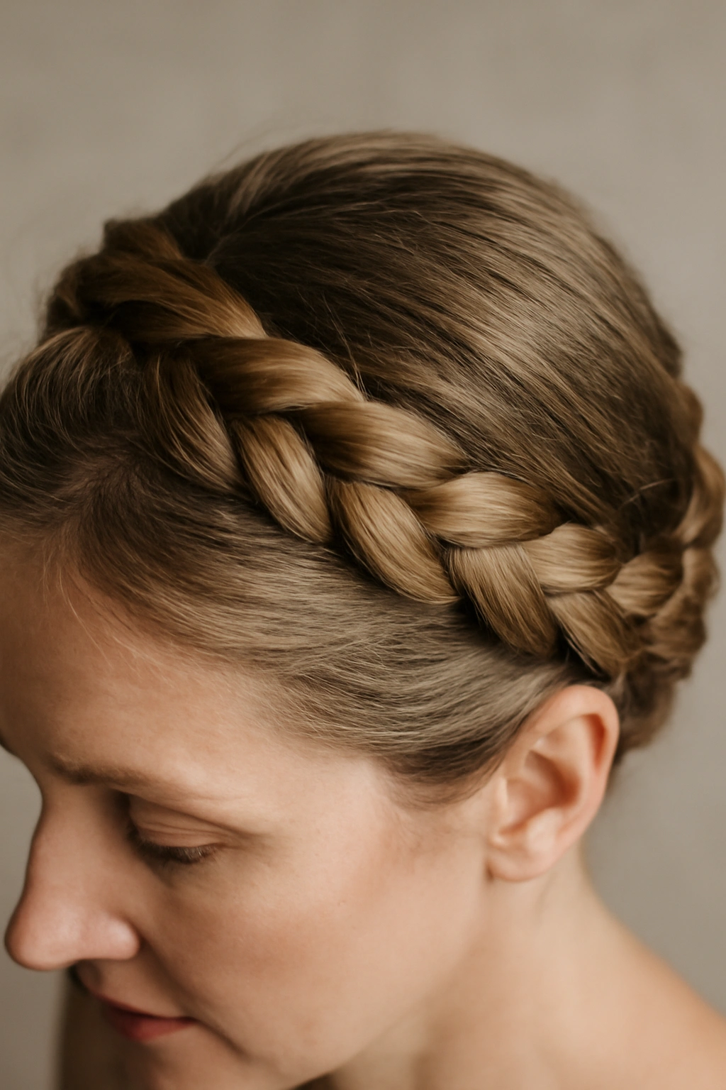 Close-up crown braid detail creating fullness and dimension