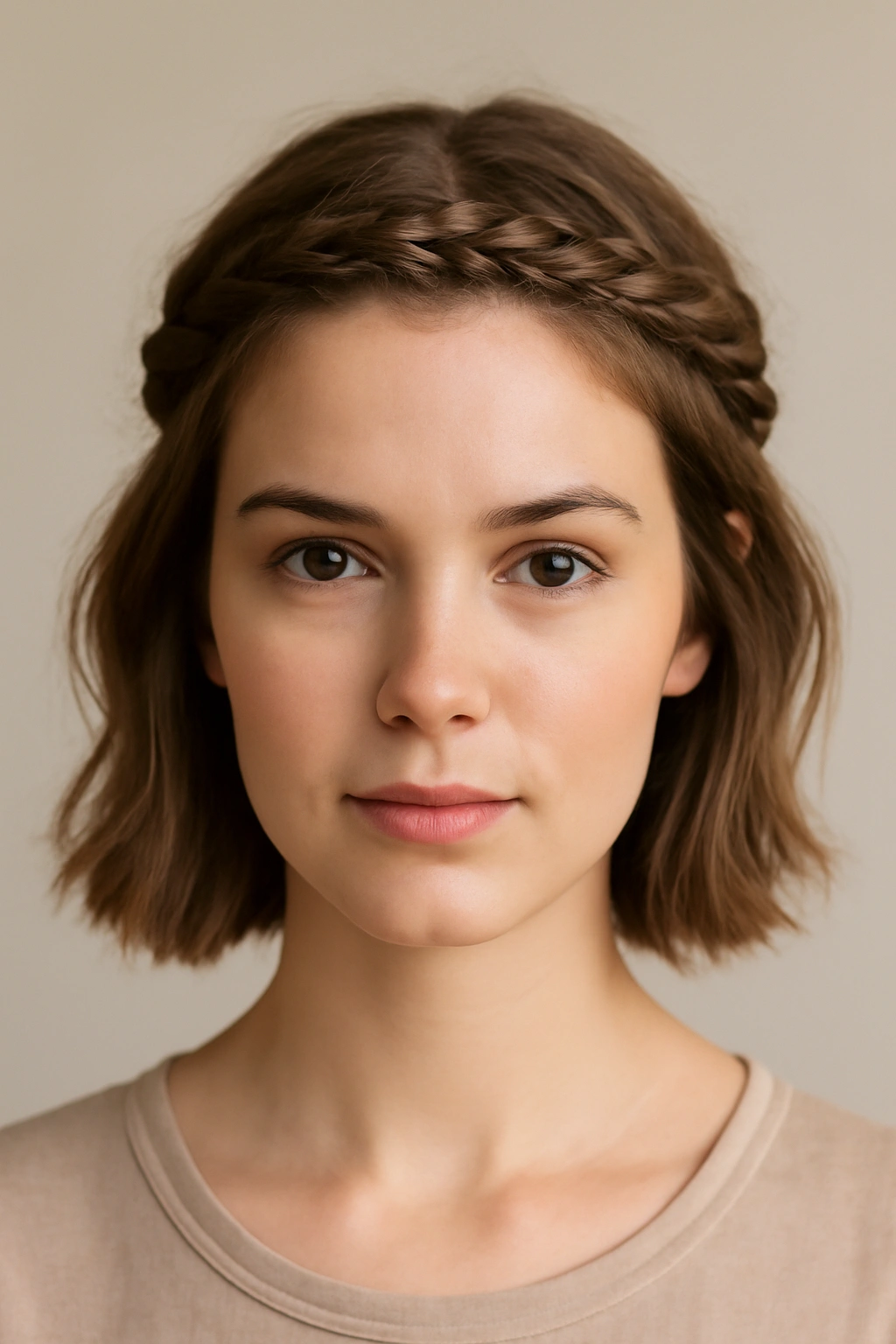 10 Half Up Styles for Short Hair You Can Try Today 8 Crown braid across the top of the head on short hair.
