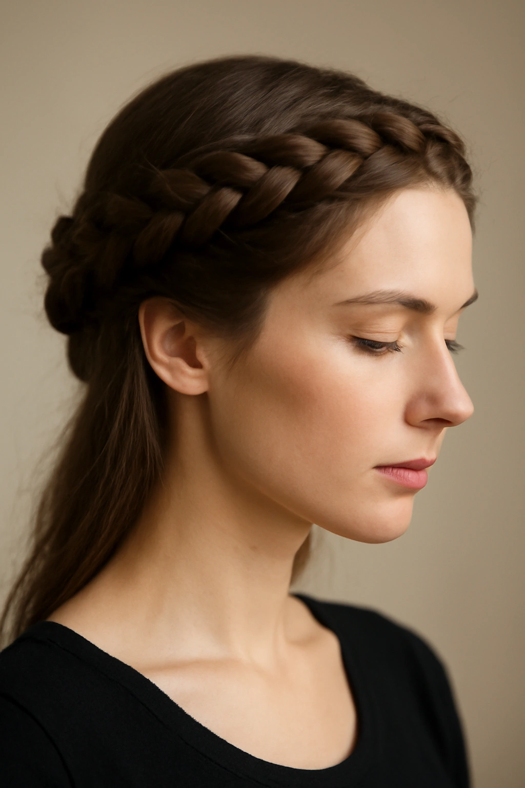 18 Braided Hairstyles for the Office and Weekends 4 Halo-like crown braid encircling the head