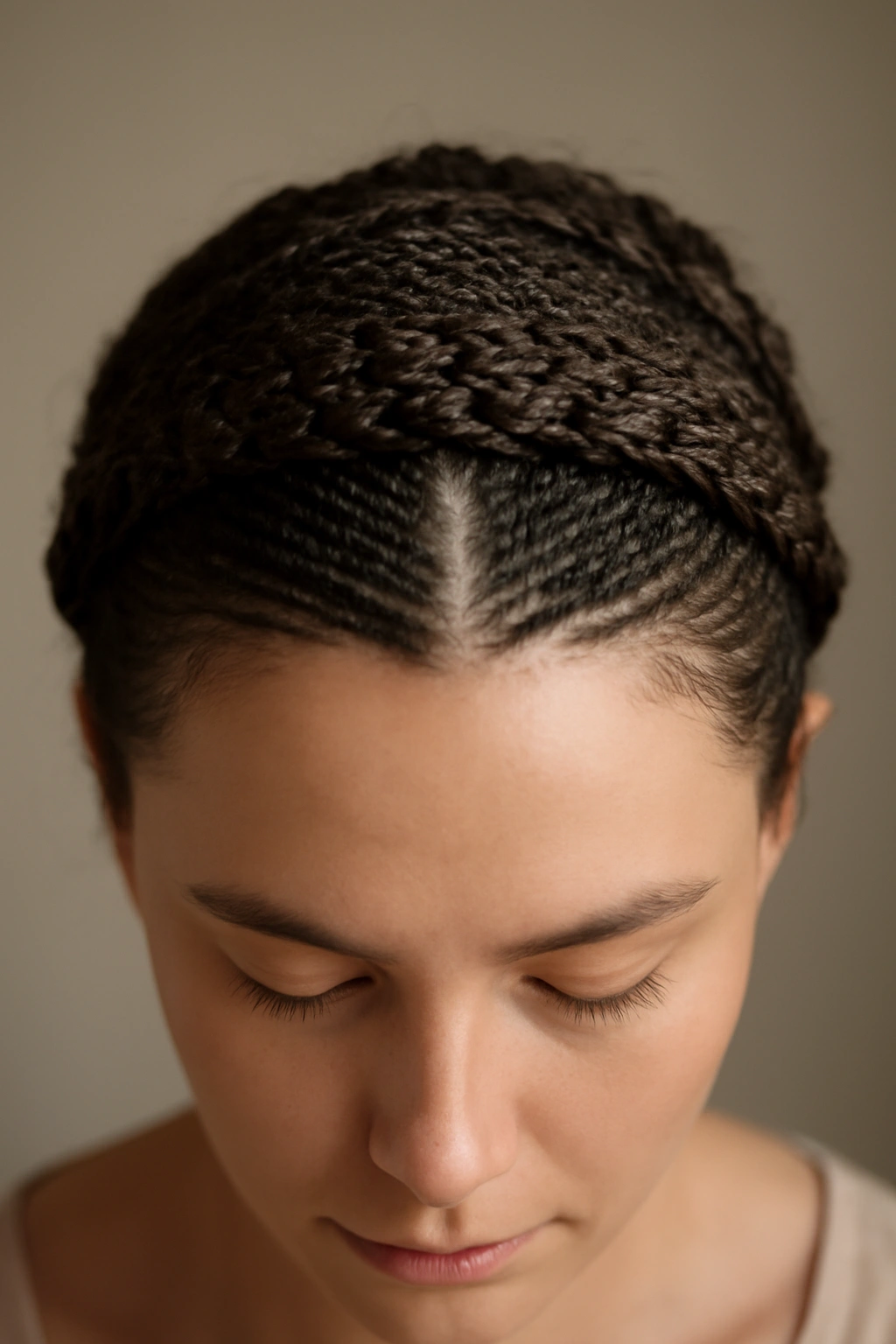 15 Micro Braid Styles for Short, Medium, or Long Hair 9 Top-view crown braid made from micro braids across the crown.