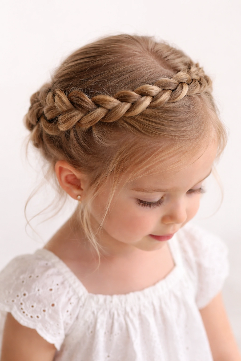 Top view crown braid arching across the head
