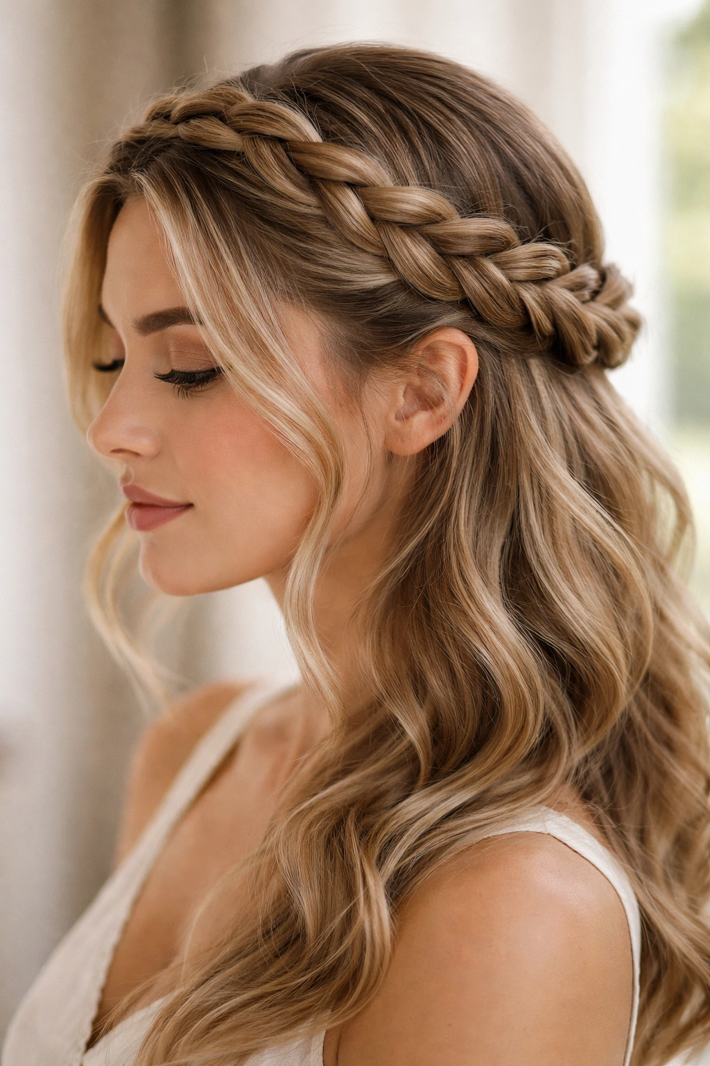 15 Polished Hairstyles That Look Put Together 9 Head featuring a twisted crown braid around the crown for a refined look