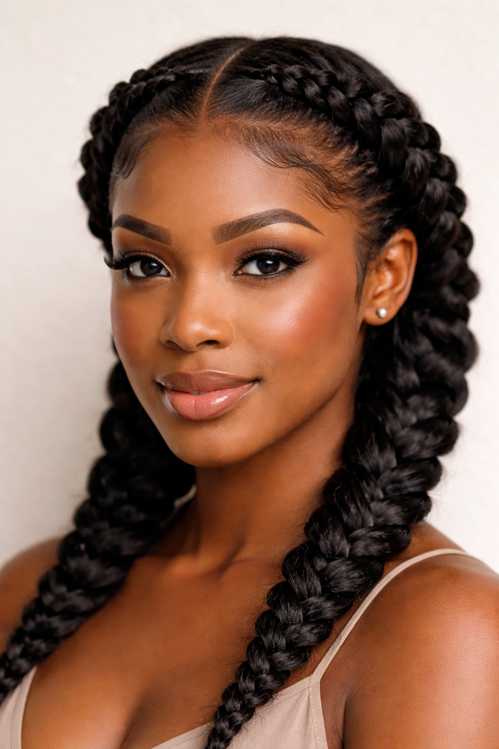 Two crown braids framing the head along the hairline