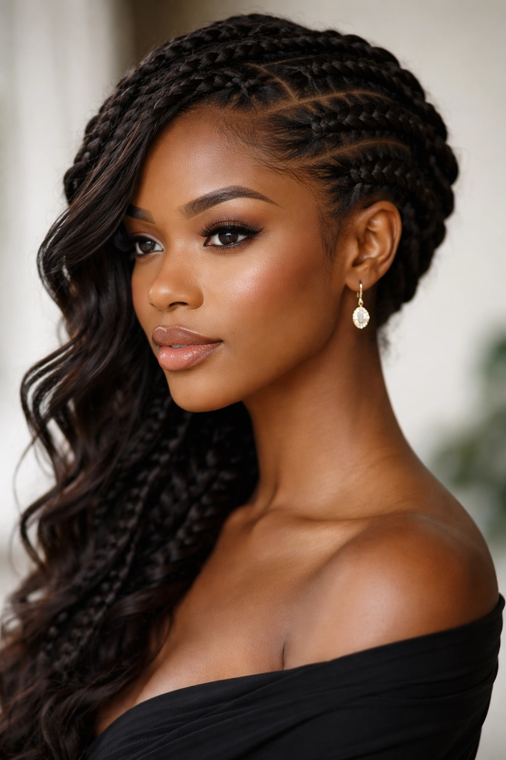 10 Side Part Two Braid Looks Black Women Love 4 Textured crown braids swept across the crown with side-swept hair