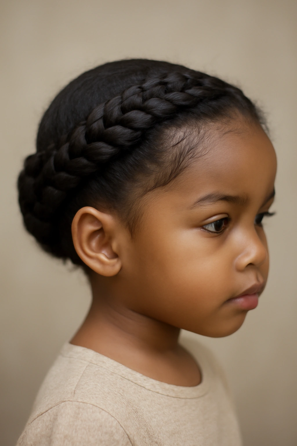 12 Beautiful Braided Hairstyles for Black Toddlers 11 Toddler with crown braids framing the hairline.