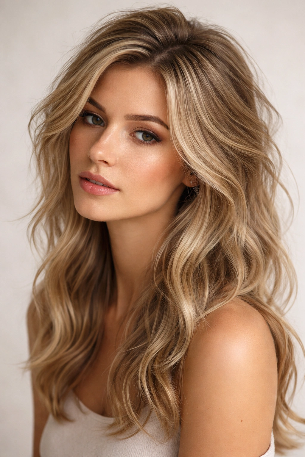 Close-up of fine-wavy hair with a textured crown creating volume