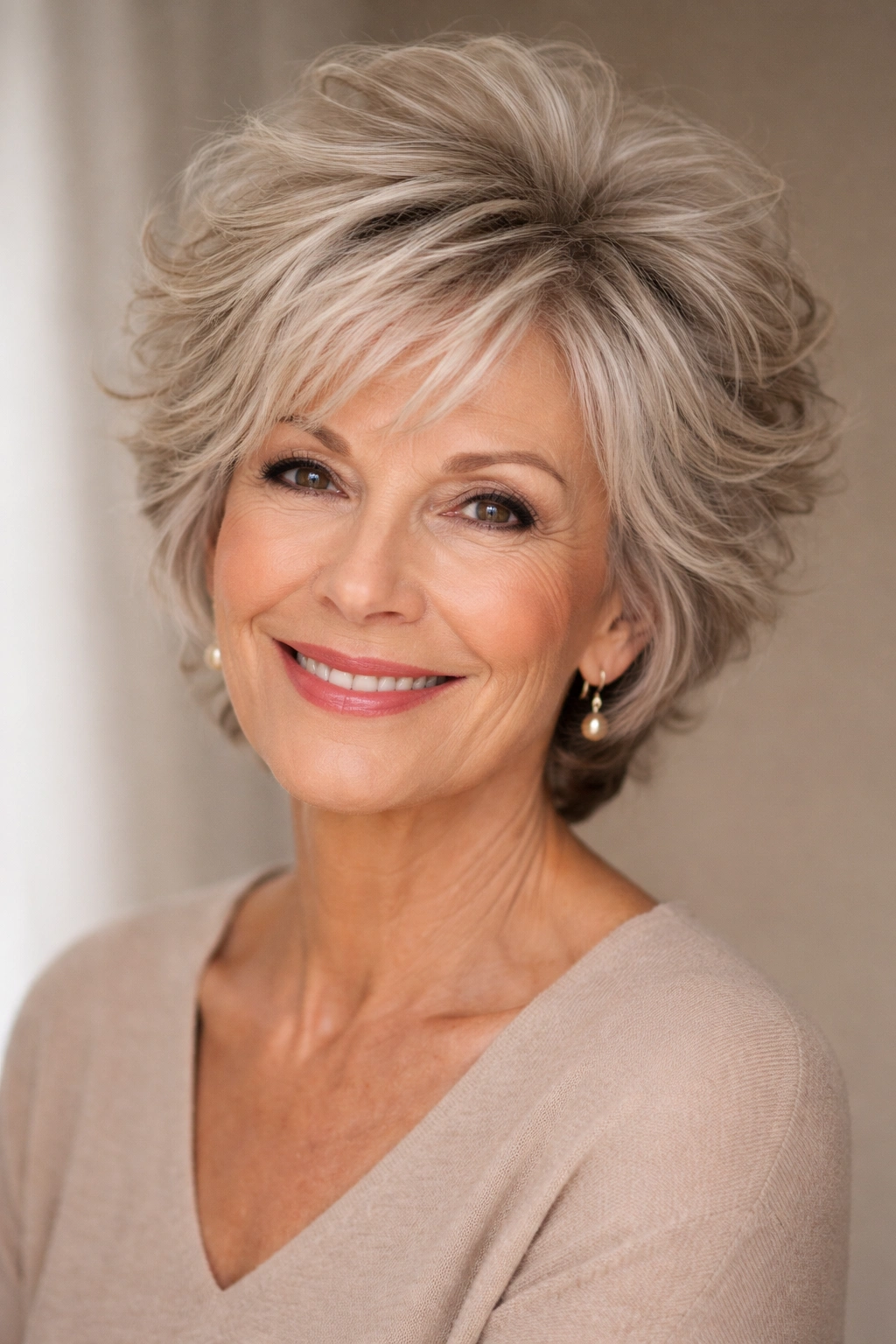 15 Hairstyles That Look Gorgeous On Women Over 70 7 Mature woman with crown-volume tousled layers hairstyle