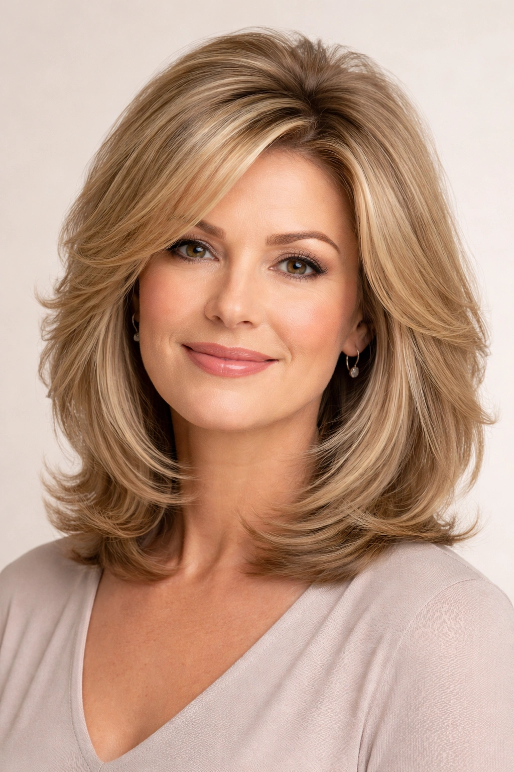 Portrait of a woman with crown-volume shoulder-length hair