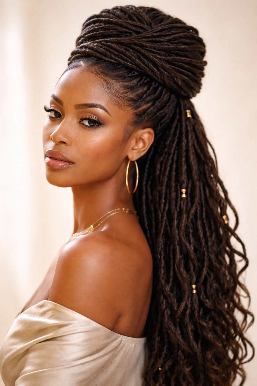 8 Goddess Loc Styles For Medium And Long Hair 2 Crown-wrapped locs around the head forming a crown silhouette
