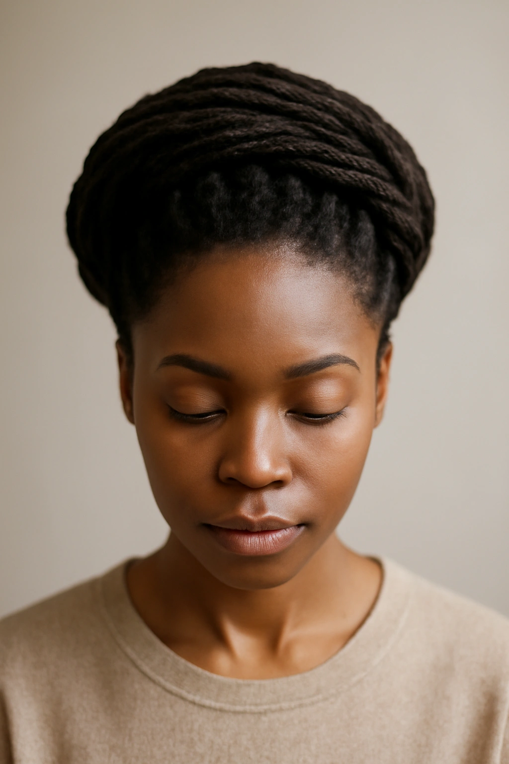 12 Short Loc Styles Women Are Obsessed With Right Now 9 Crown-wrapped locs forming a halo around the head