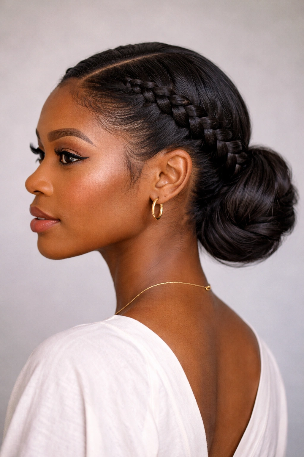 20 Gorgeous Pushback Hairstyles Every Black Woman Should Try 16 Crown braid around the head transitioning into a low bun in a pushback hybrid