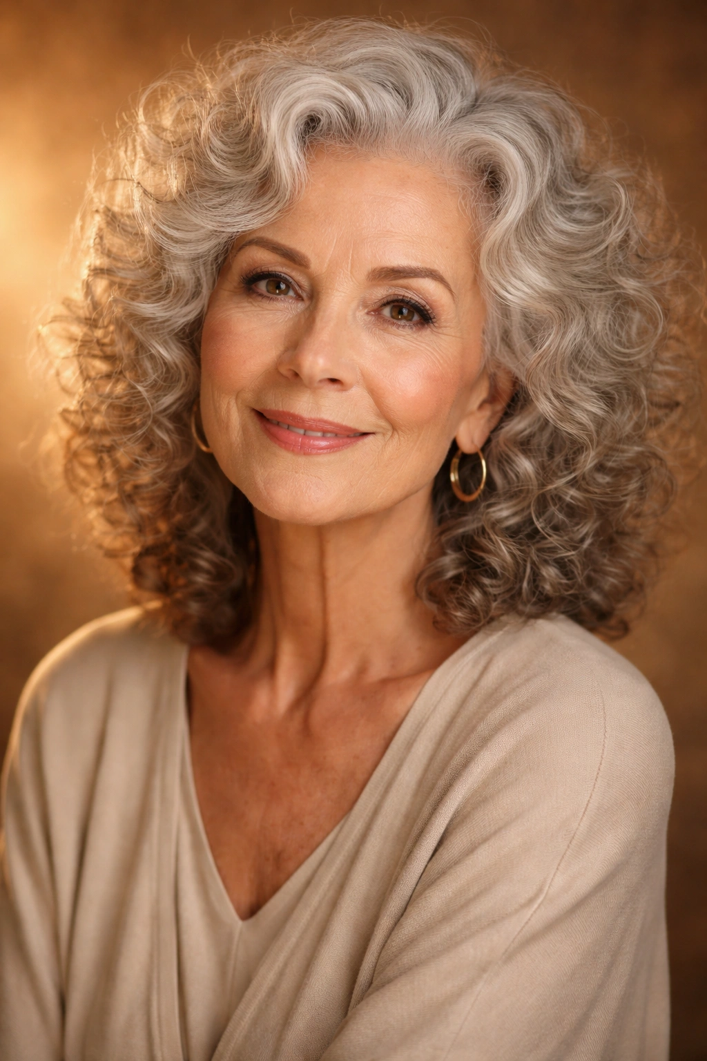 Confident senior woman with curly hair portrait