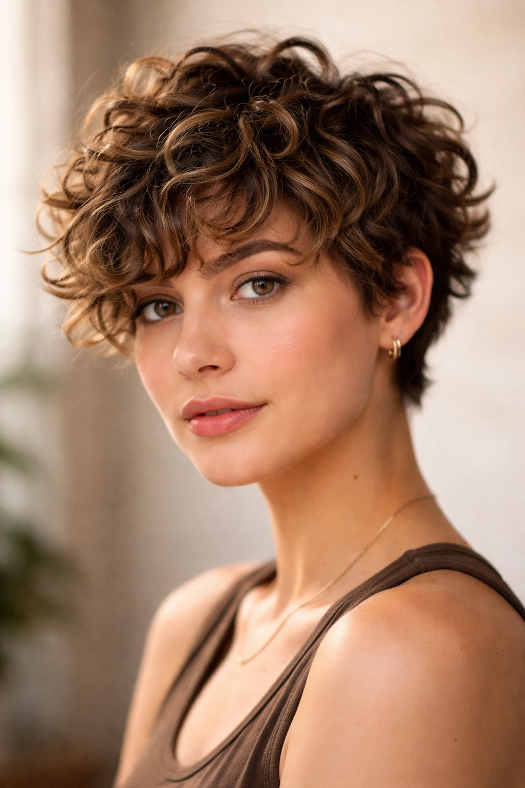 15 Short Layered Haircuts With Beautiful Movement 14 Close-up of short curly haircut with layered curls and texture