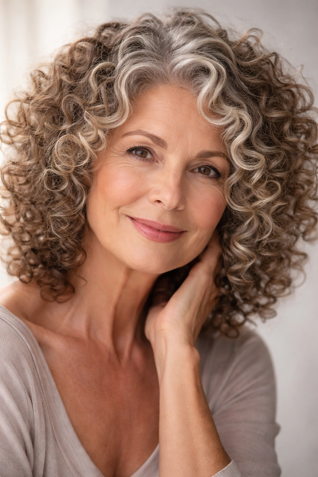 Close-up of woman with varied curl textures and patterns