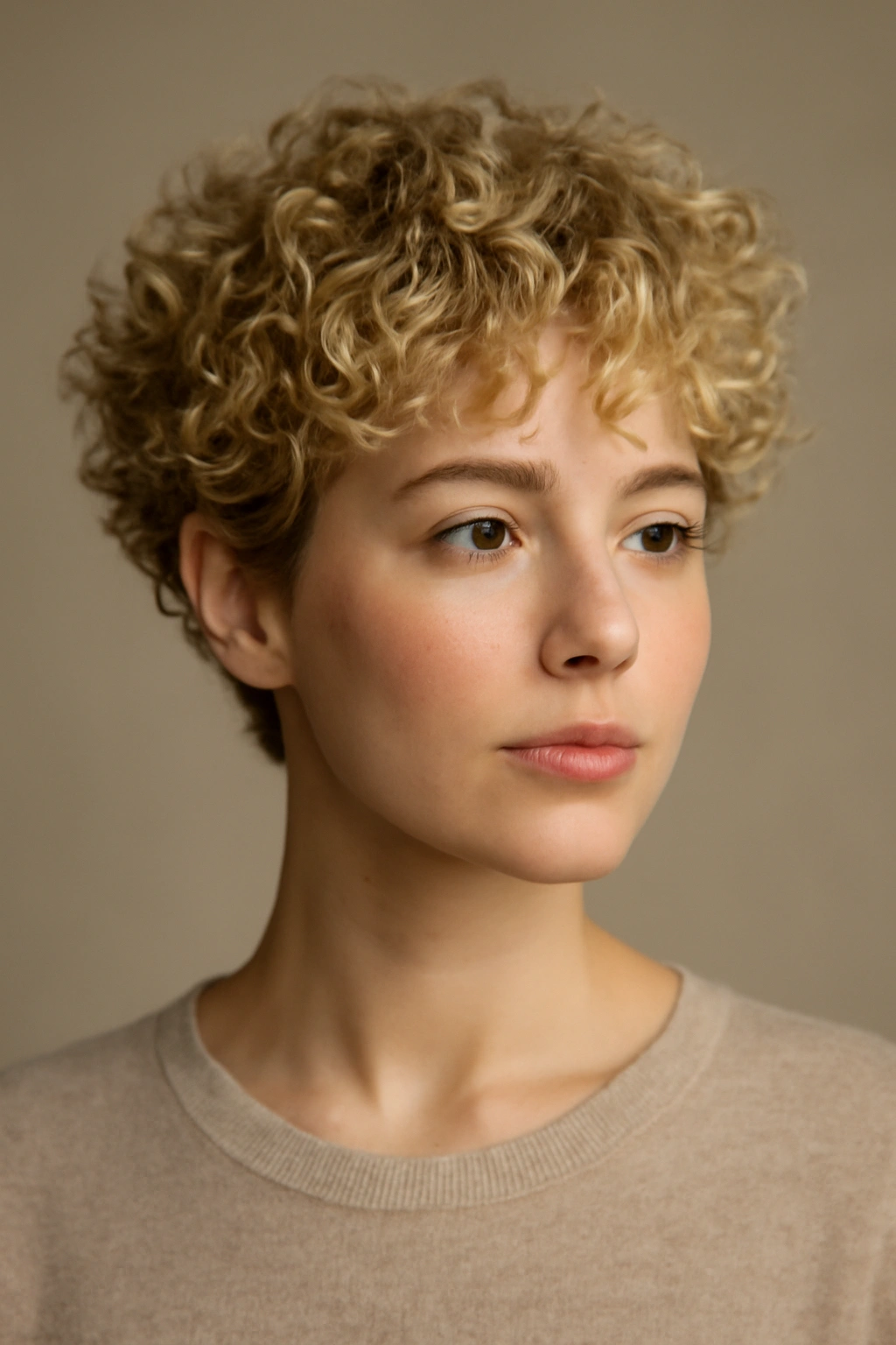15 Short Blonde Haircuts to Bring to Your Next Appointment 12 Close-up of a curly blonde crop with defined curls and volume