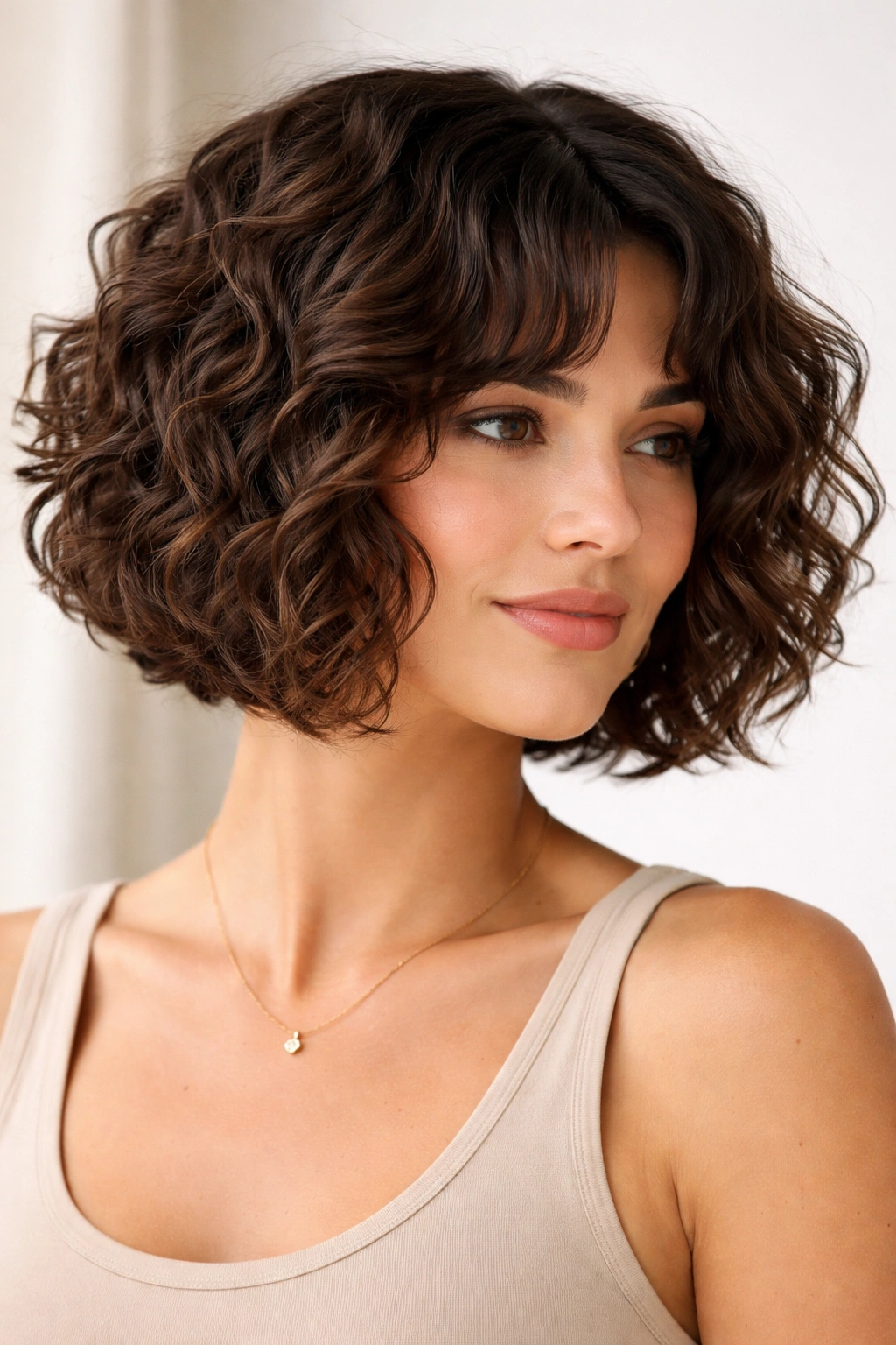 18 Short Layered Cuts Made For Curly Hair 15 Chin-length curly bob with blunt edge and interior choppy layers
