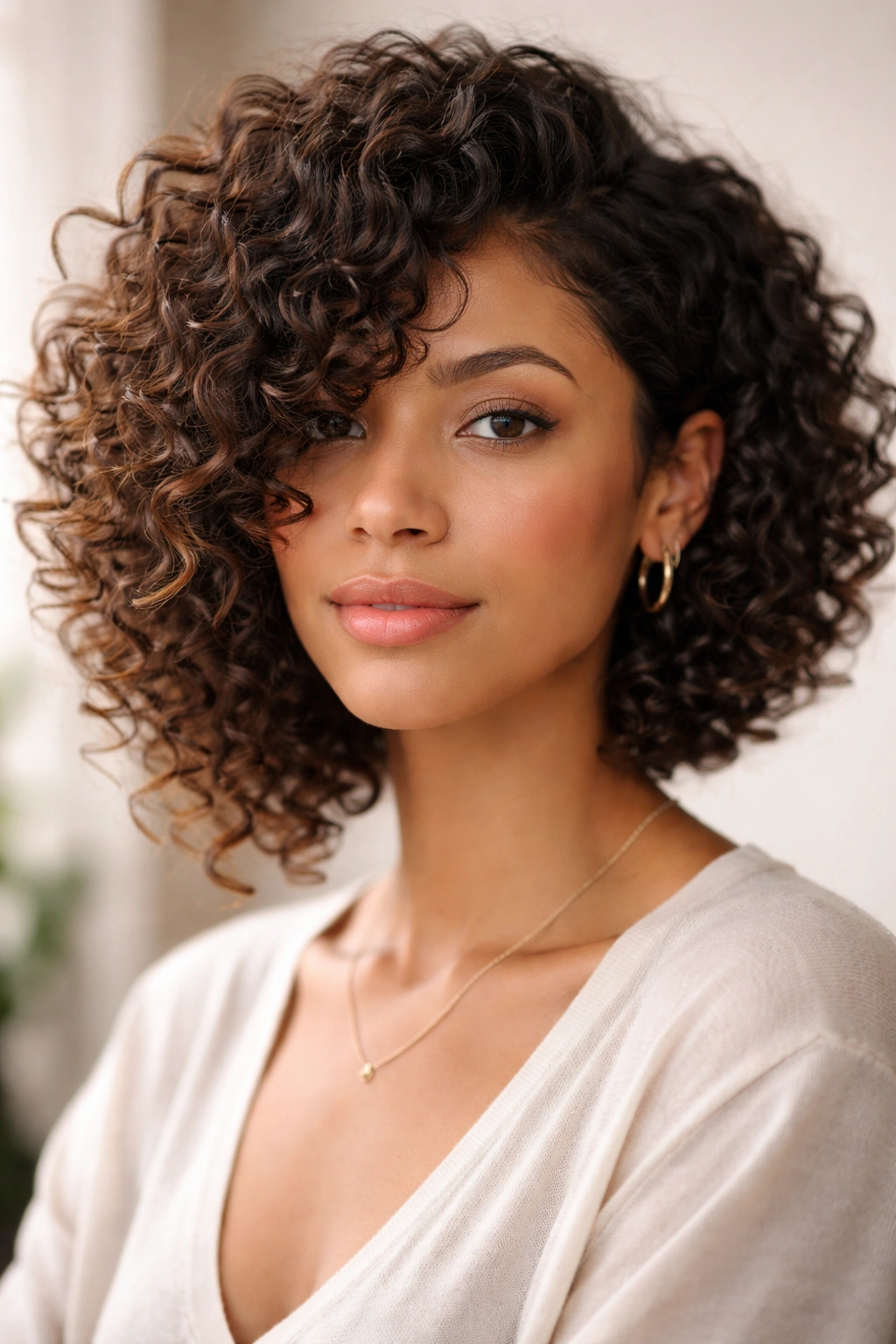 12 Asymmetrical Bobs From Subtle To Statement 10 Curly asymmetrical bob showing defined texture and varied length.