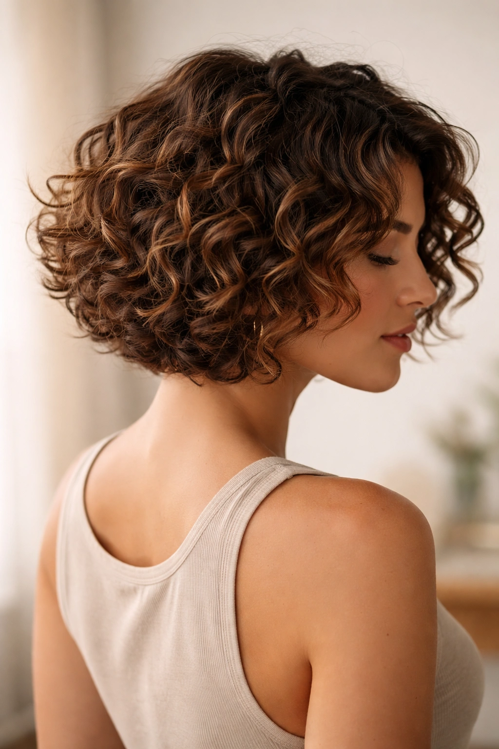 15 Curly Choppy Bobs With Volume And Bounce 16 Close-up of curly bob silhouette with balanced volume and texture