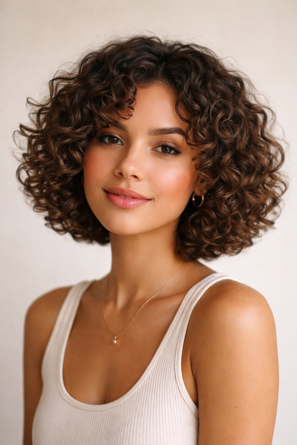 12 Short Haircuts For Type 3 Curly Hair To Try 2 Front view of a curly bob showing internal layers and defined curls