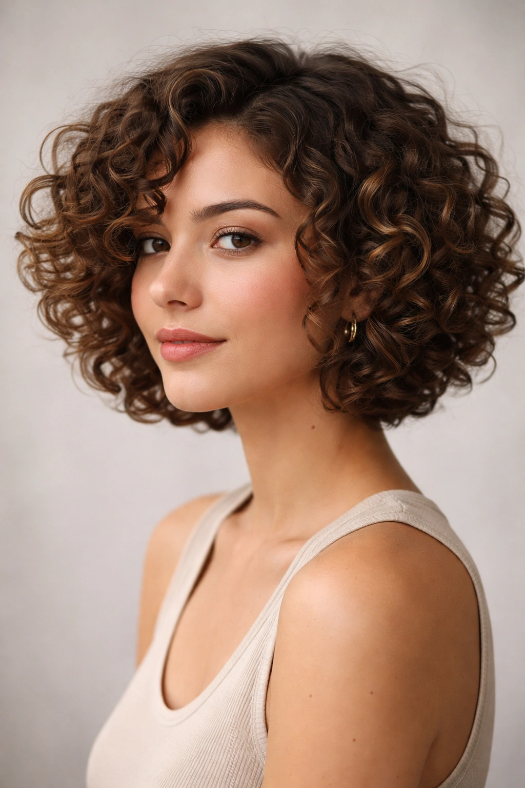 Close-up of a natural curly bob with defined curls.