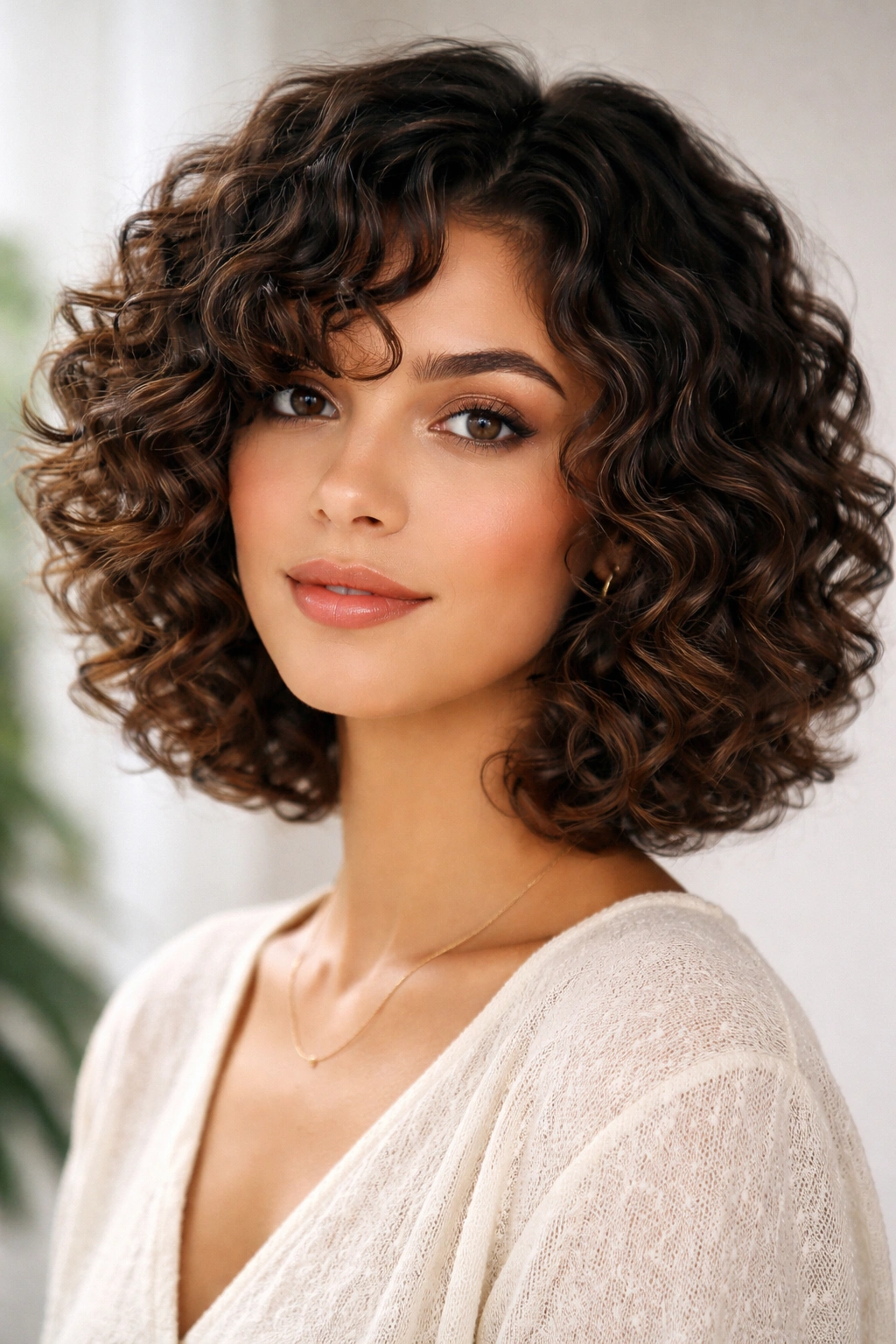 Close-up of a curly bob with defined ringlets and layered ends emphasizing texture