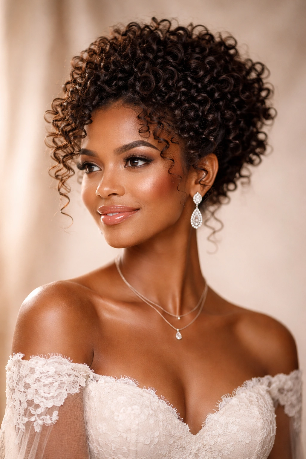 Bridal curly crown with defined curls and texture