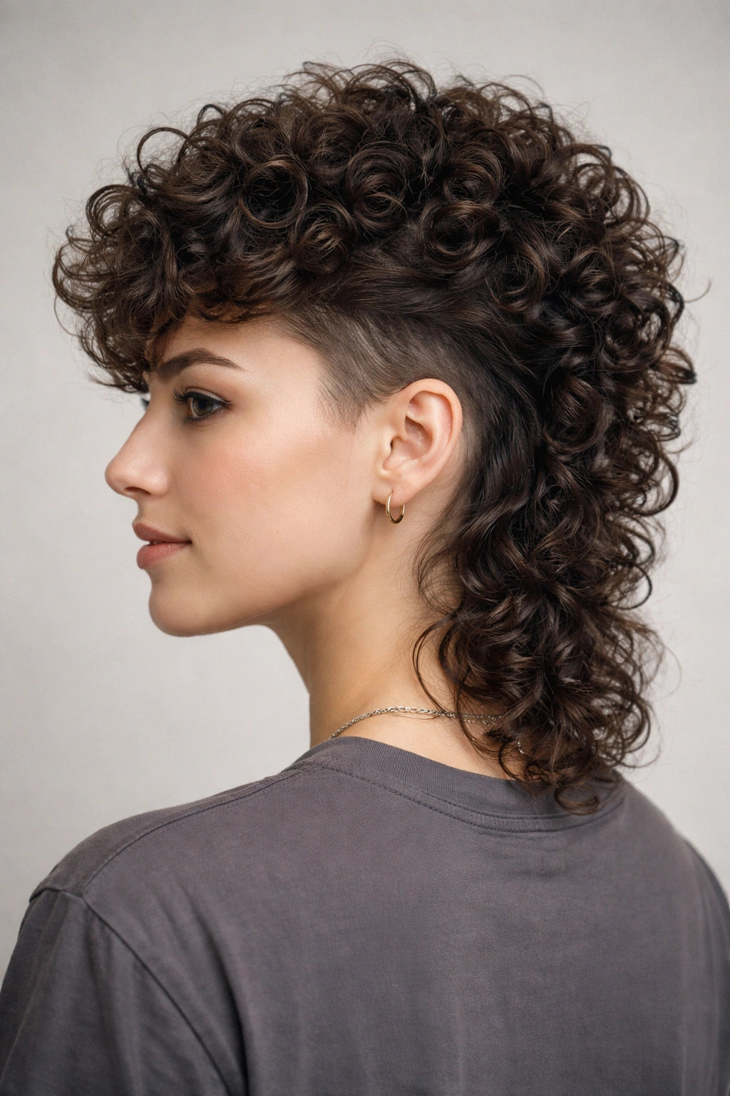 Close-up of The Curly Burst Mullet with lifted curls.