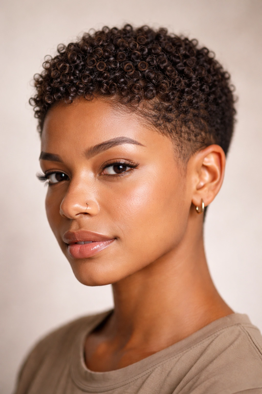 Close-up of curly buzz cut showing texture and color variation