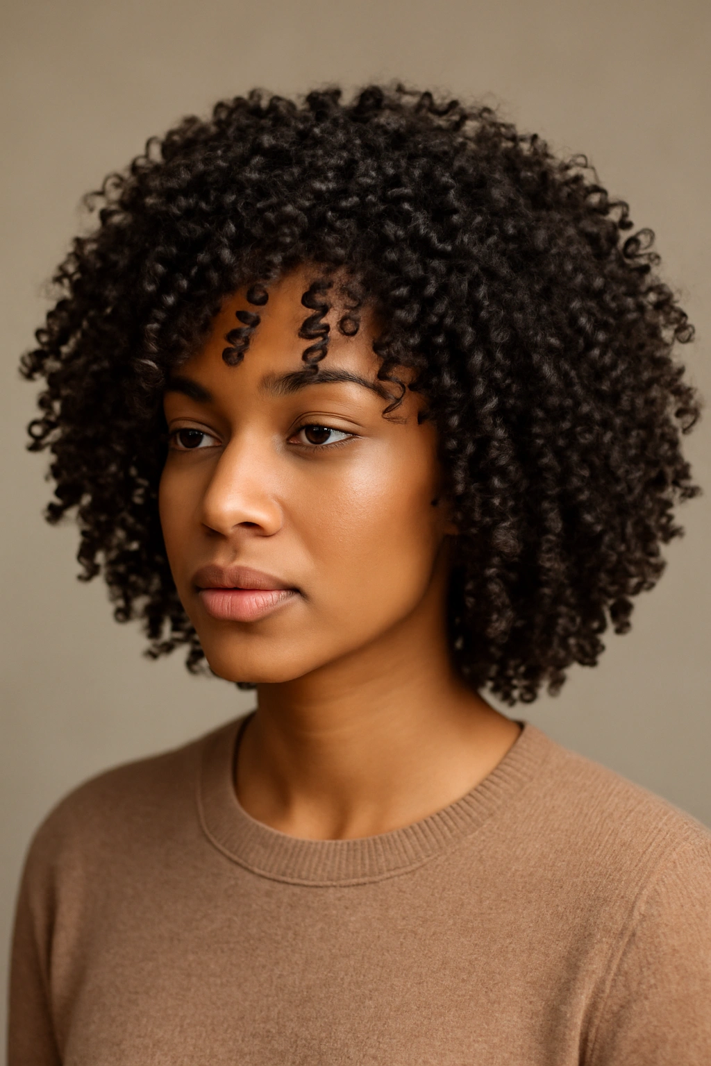 12 Wash and Go Haircuts for Busy Mornings 7 Close-up portrait of curl-defined hair styled with curl-cut technique