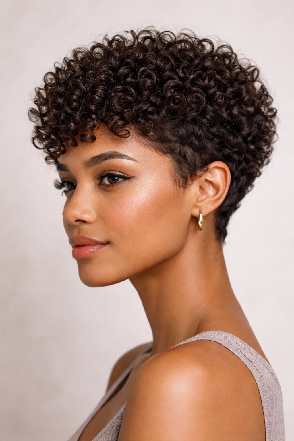 Close-up of a short curly crop showing defined curls