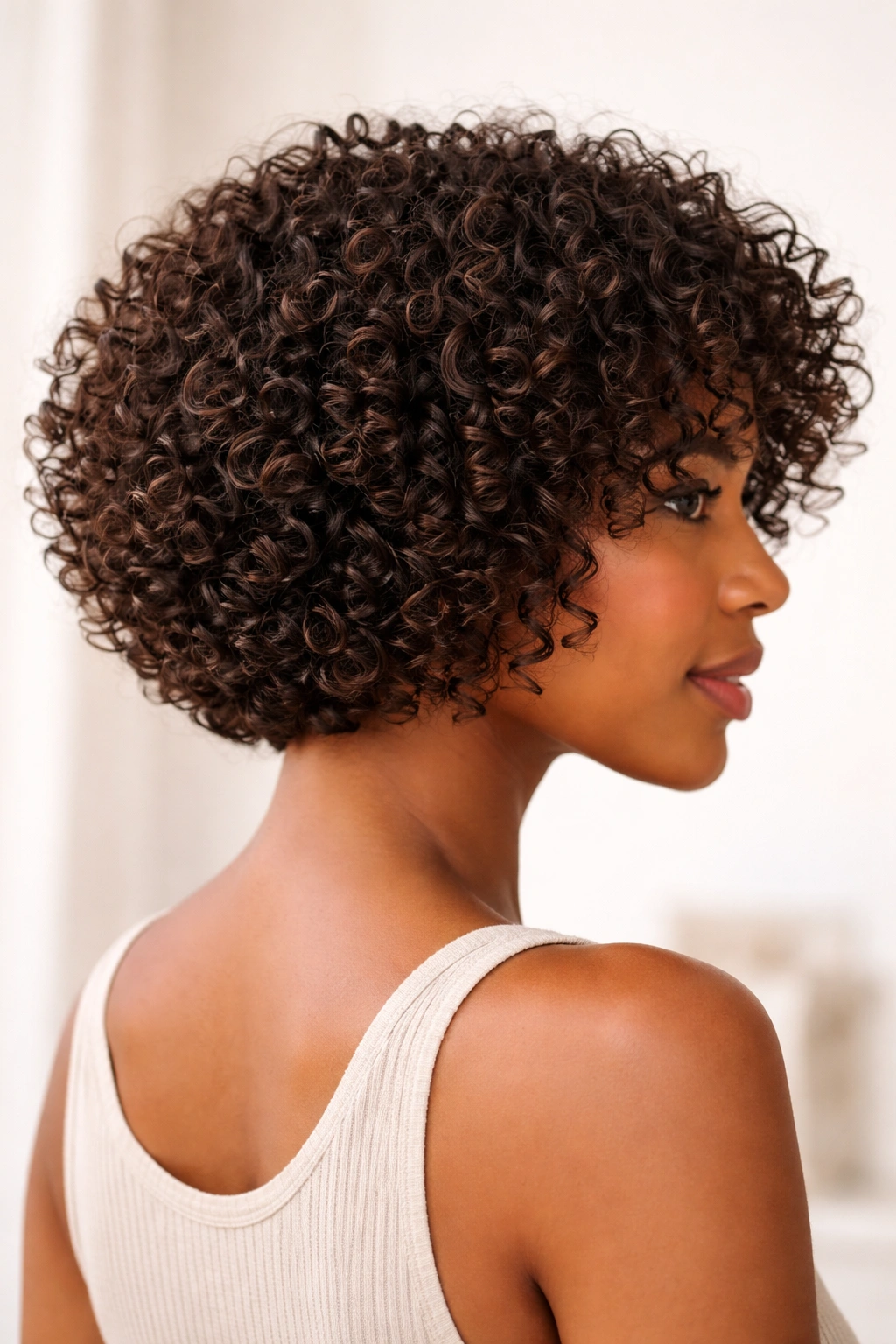 15 Short Bob Styles Sorted By Hair Texture 4 Curly cropped bob on coilies with defined curls and interior layering.